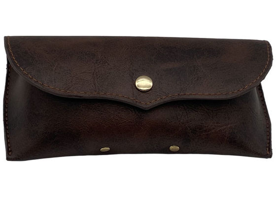 Dark Brown Luxury Leather Glasses Case , Soft Leather Sunglasses Case