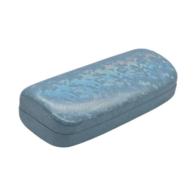 Bluish Purple Eyewear Packaging 155MM Clamshell Sunglass Case Embossed Logo Metal Glasses Case